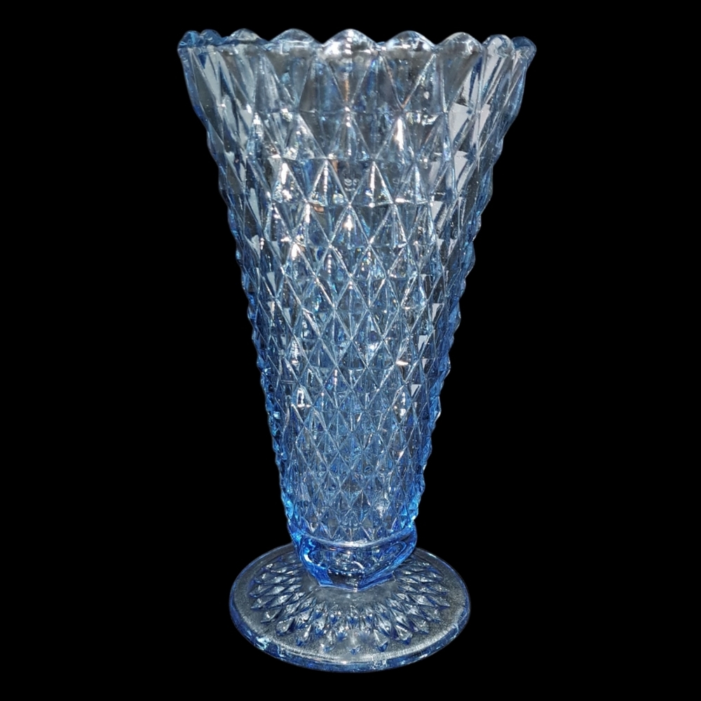 Vintage Diamond Point Blue Glass Vase
